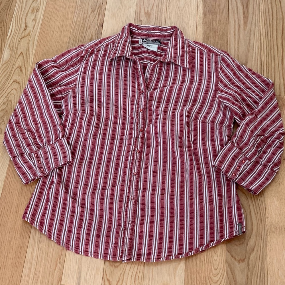 Columbia 3/4 Button Down With Snaps Stripe Shirt M